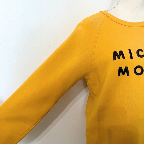 FRANK AND OAK X DISNEY MUSTARD YELLOW BLACK MICKEY MOUSE EMBROIDERED SWEATER - Picture 5 of 11